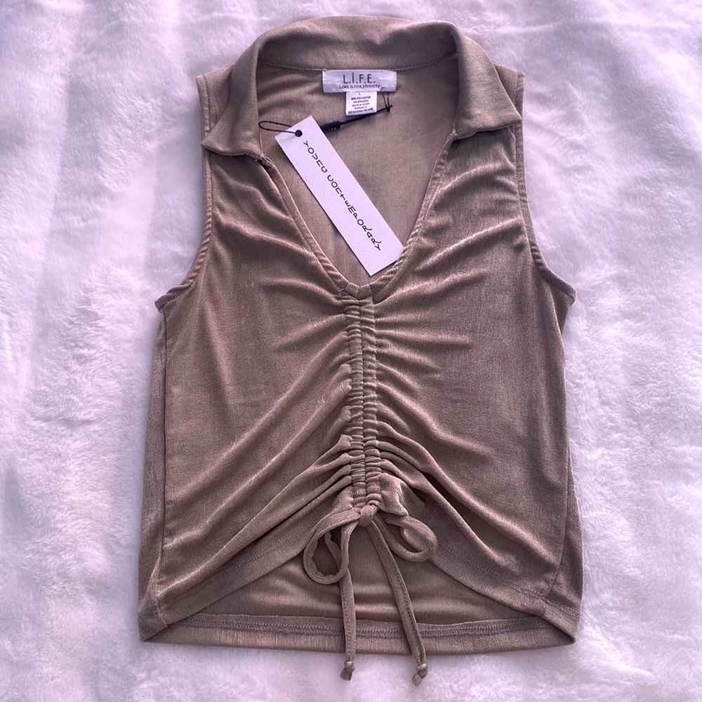 NEW Cute Olive Green Drawstring Top